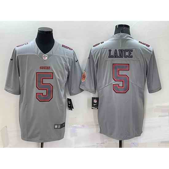 Men San Francisco 49ers 5 Trey Lance Grey With Patch Atmosphere Fashion Stitched Jersey